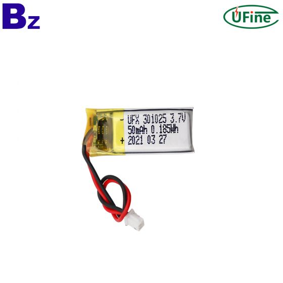 Lithium Cell Factory Supply High Performance Rechargeable Smart Watch Lipo  Battery UFX 301025 3.7V 50mAh Li-polymer Battery