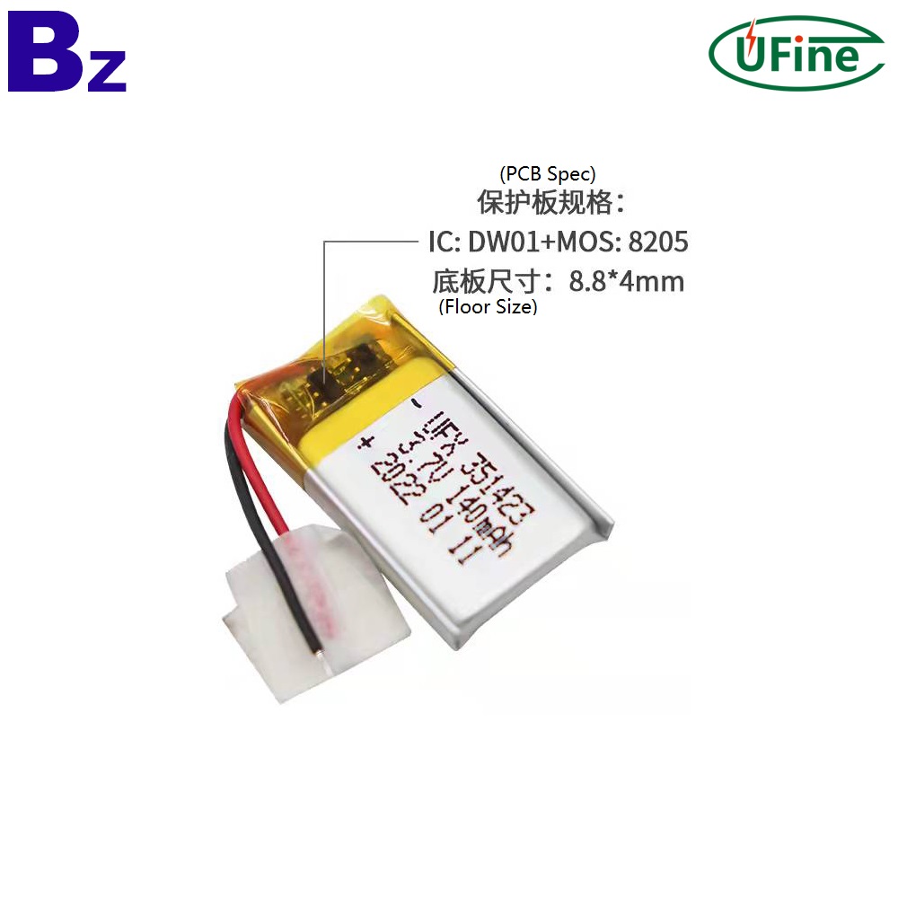 351423 3.7V 140mAh Rechargeable Lipo Battery