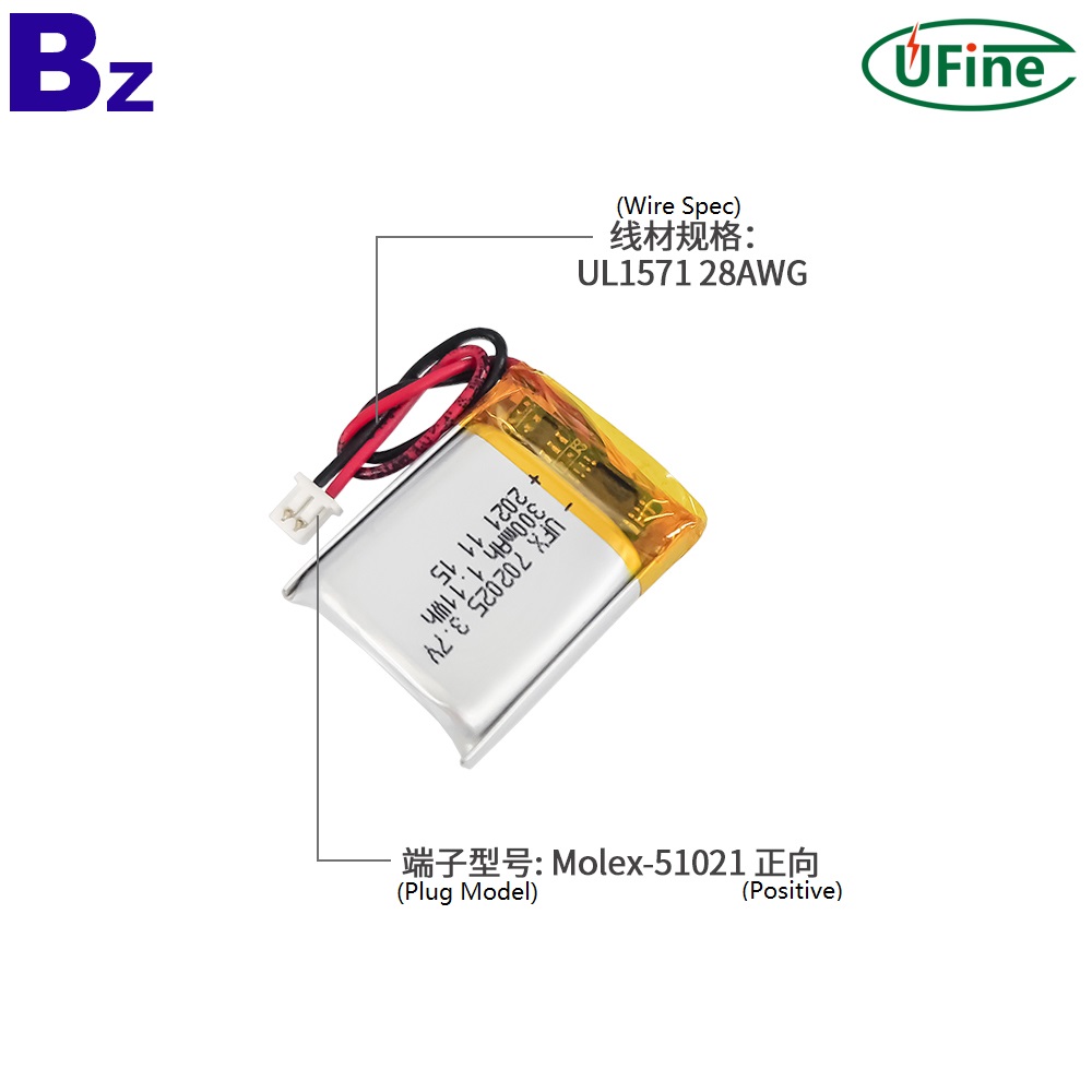 702025 3.7V 300mAh Rechargeable Lipo Battery