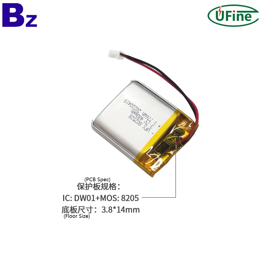 802528 3.7V 480mAh -40℃ Li-polymer Battery