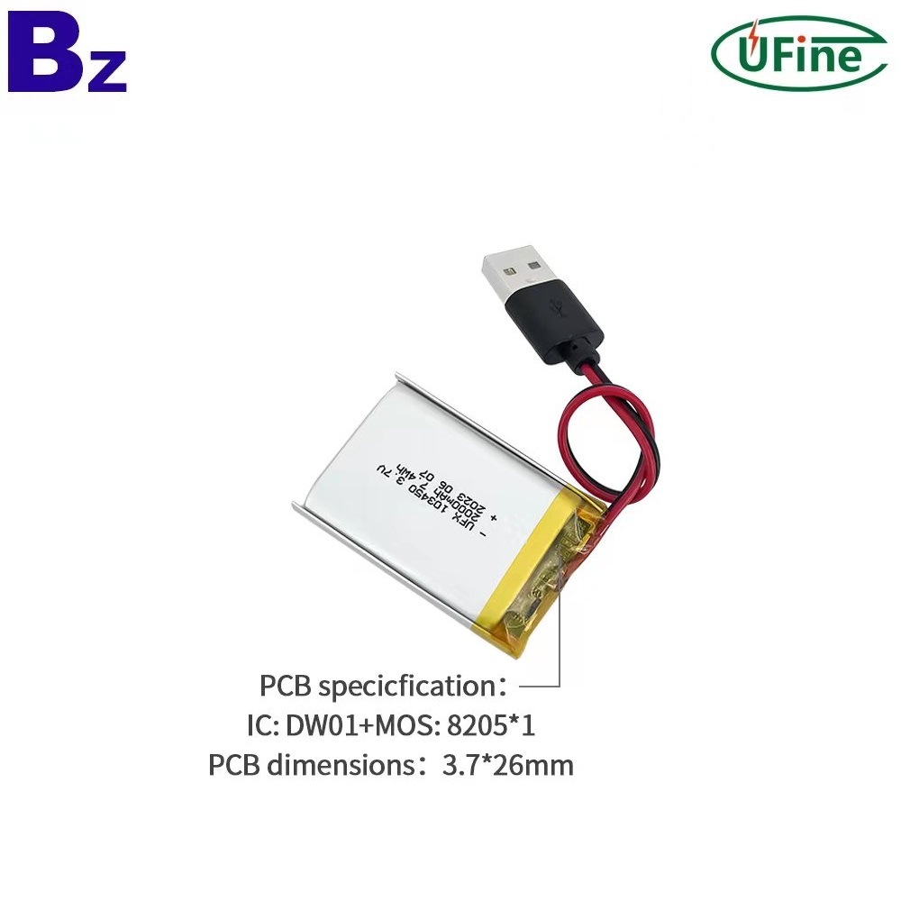 103450 2000mAh Lithium Battery With USB Connector