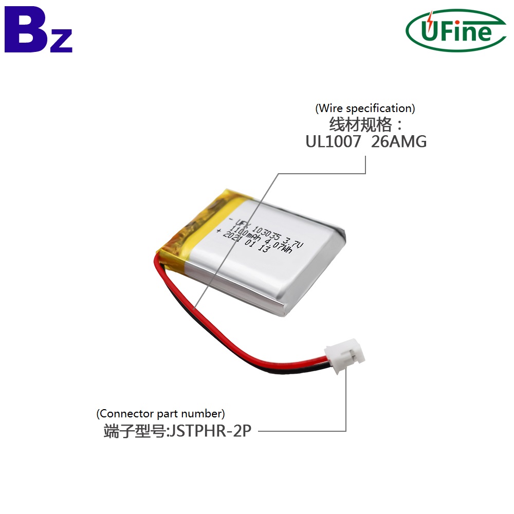 103035 3.7V 1100mAh Lithium Polymer Battery