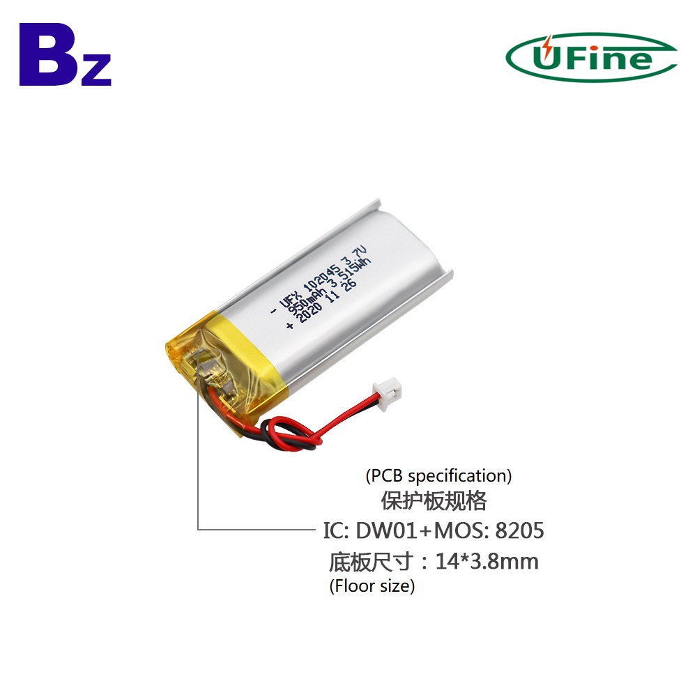 102045 950mAh 3.7V Lithium Polymer Battery