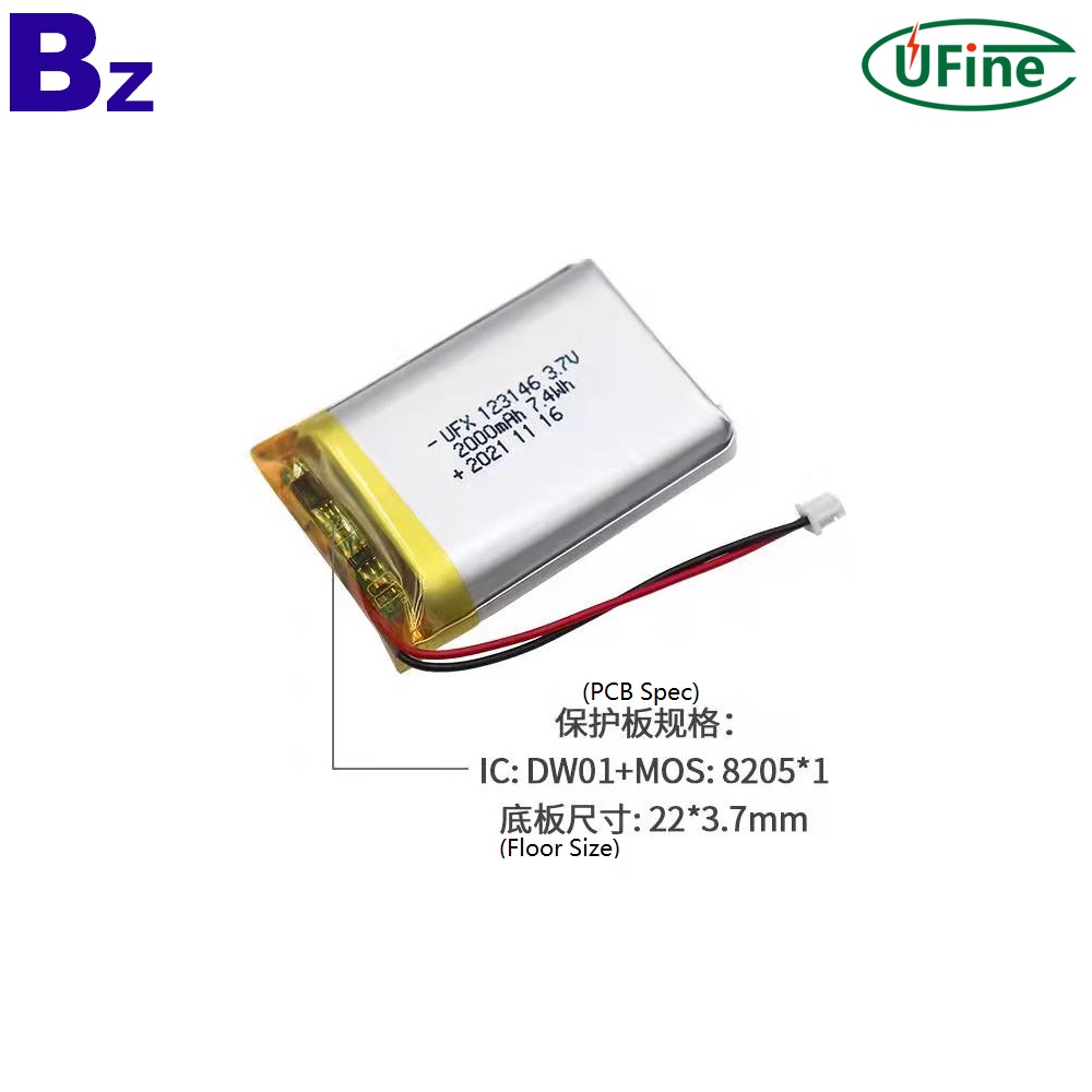 123146 3.7V 2000mAh Rechargeable Li-po Battery