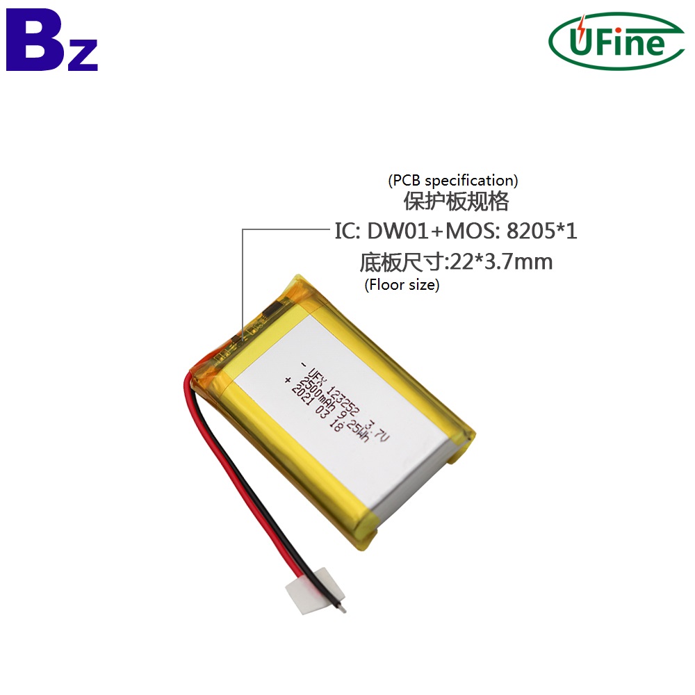 123252 3.7V 2500mAh Lithium Polymer Battery