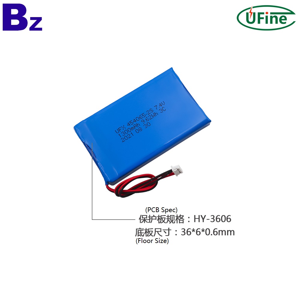 112840 3.7V 1300mAh Li-ion Polymer Battery454065-1P2S 7.4V 1300mAh 3C Rate Li-ion Polymer Battery Pack