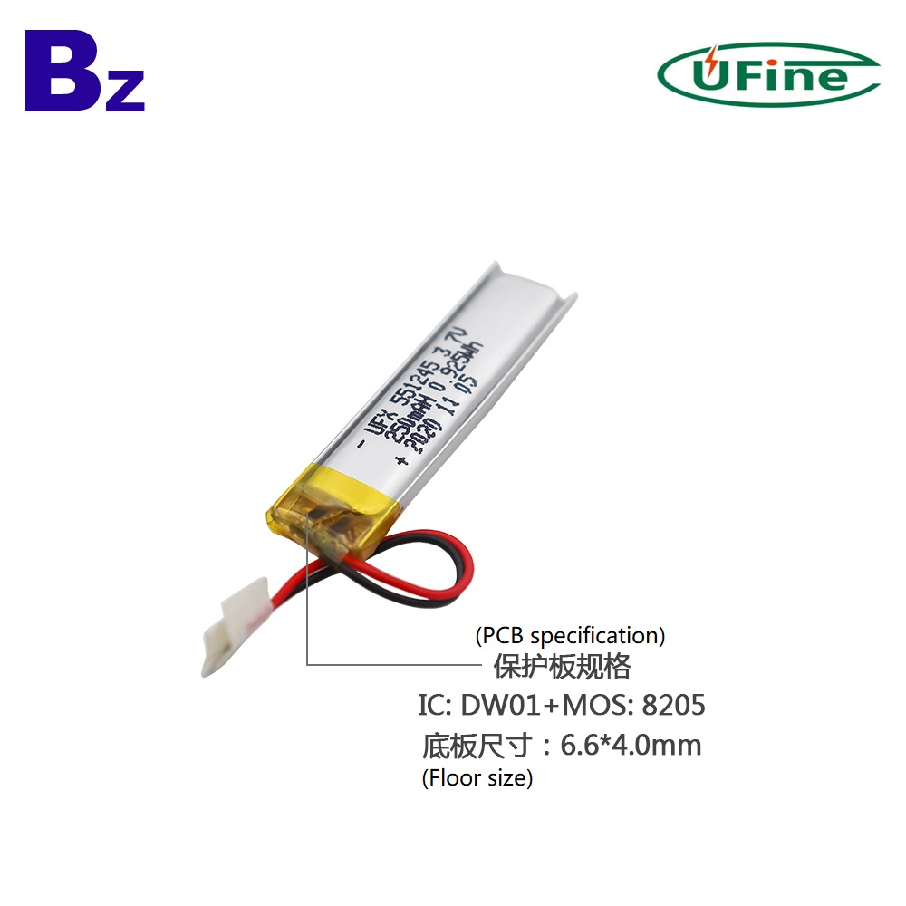 551245 250mAh 3.7V Rechargeable Li-polymer Battery